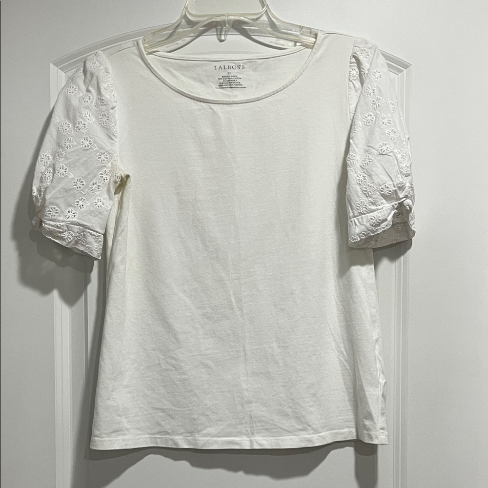Talbots White Eyelet Sleeve Blouse